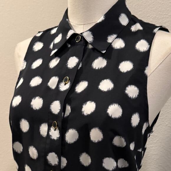 Michael Kors Black White Polka Dot Sleeveless Shirt Mini Dress 6 Pinup Designer - Picture 3 of 8